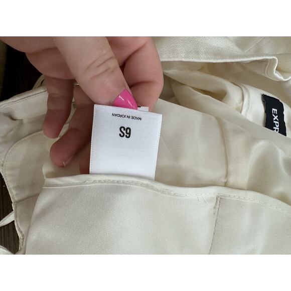 Express Womens 6S Pants Cream Ankle High Rise Paperbag Waist Linen Blend - Picture 7 of 10